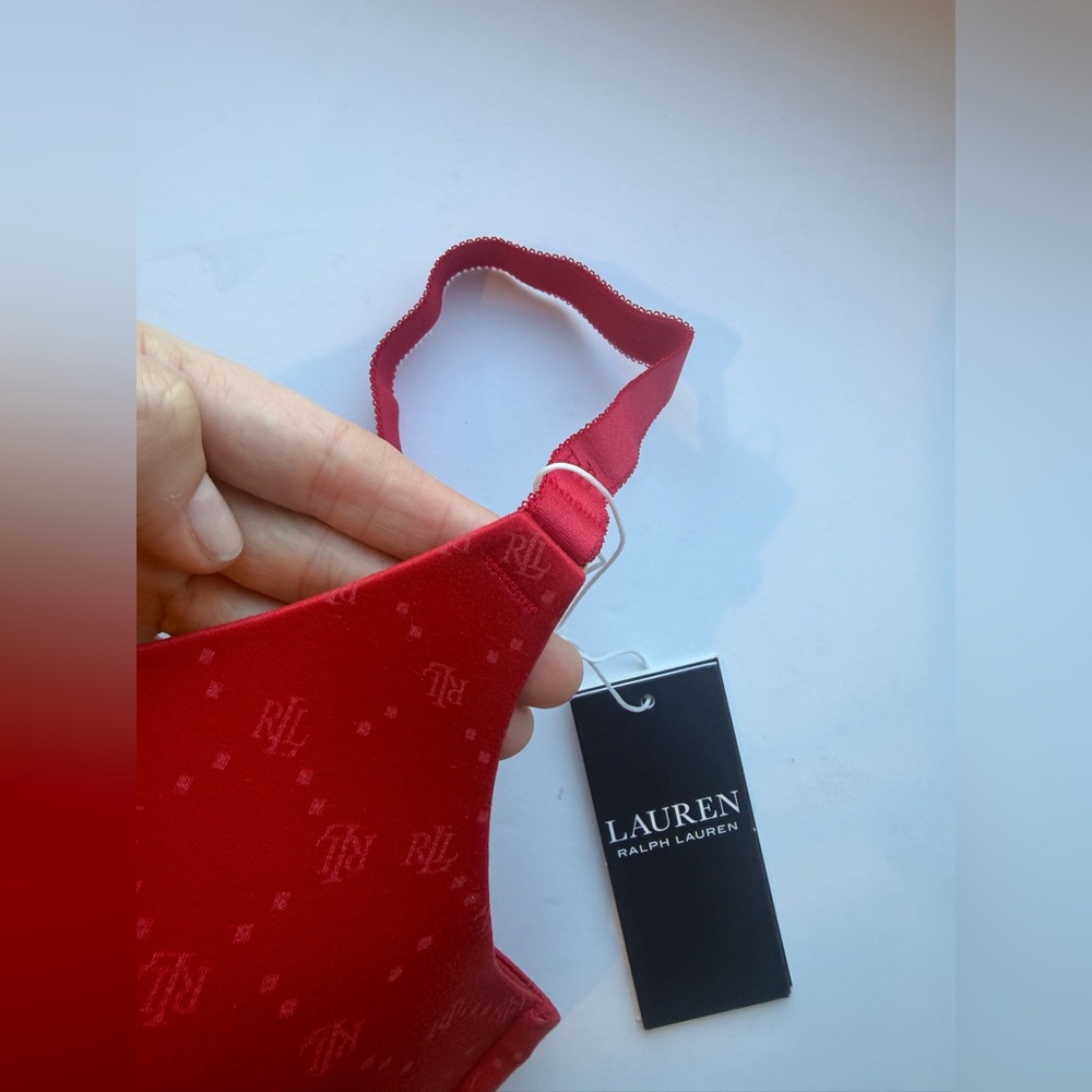 Lauren Ralph Lauren Comfort Collection Repeat-Logo Wireless T-Shirt Bra,Ruby Red - Picture 4 of 8